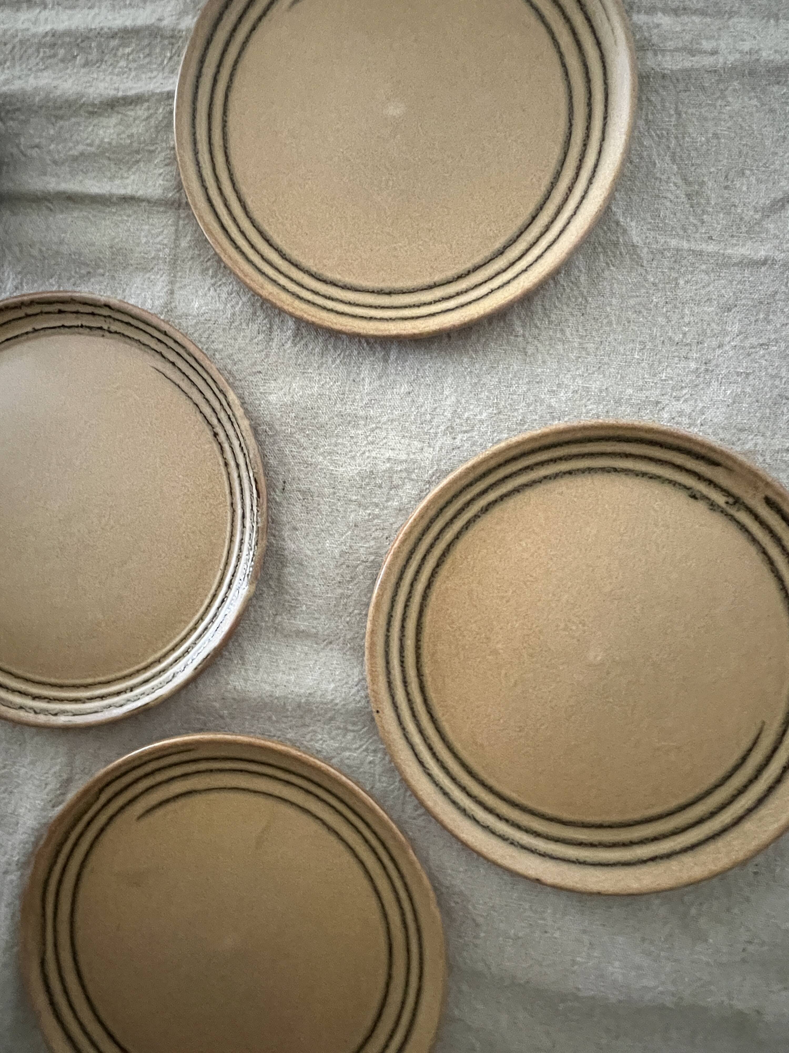 4 ceramic dessert plates, sarreguemines art workshop, france 1970