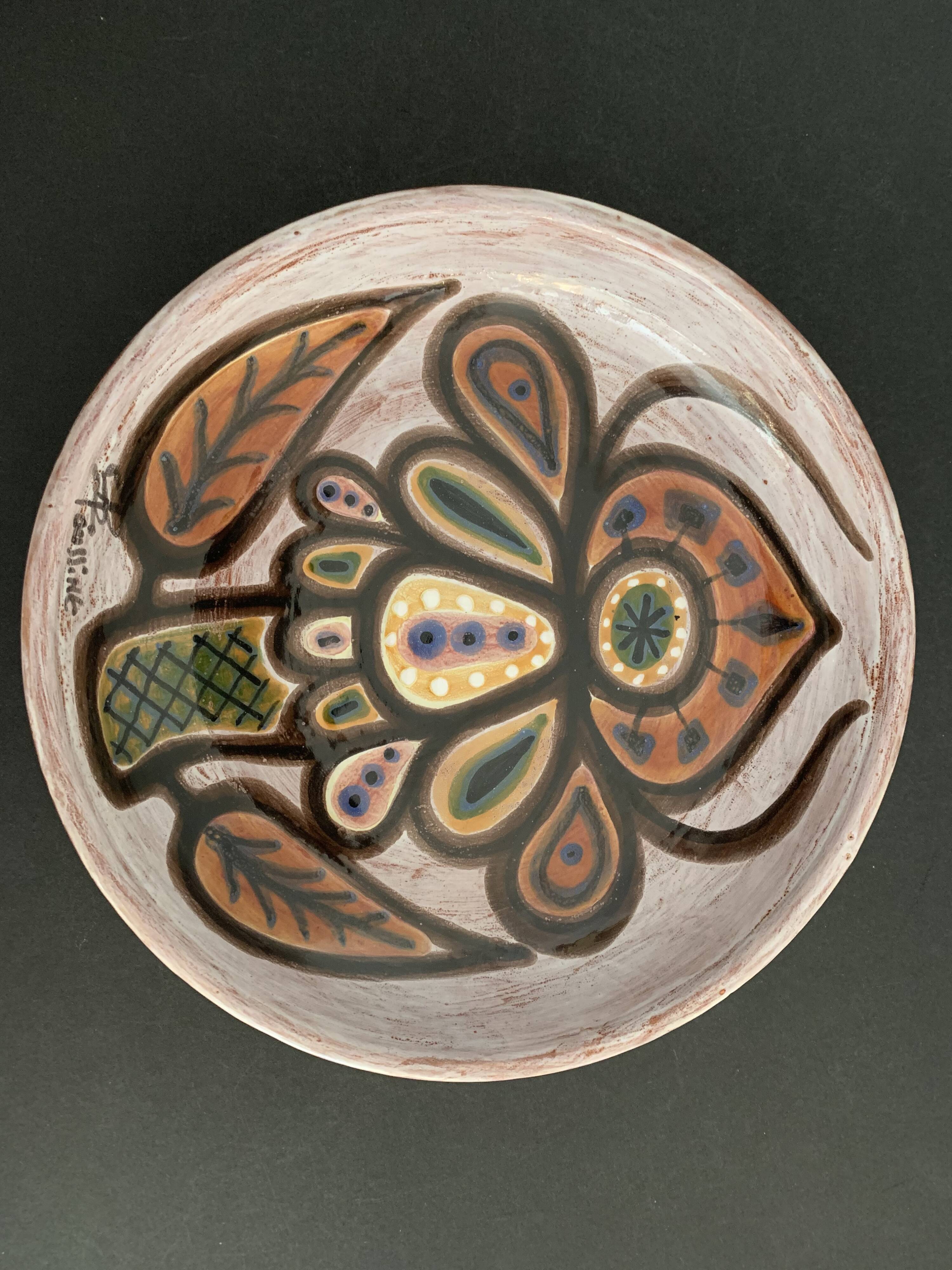 Ceramic dish enamelled by Jacques Poussines Sant Vicens 1950