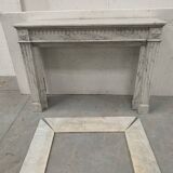 Louis XVI Style Fireplace in White Veined Carrara Marble, 19th Century