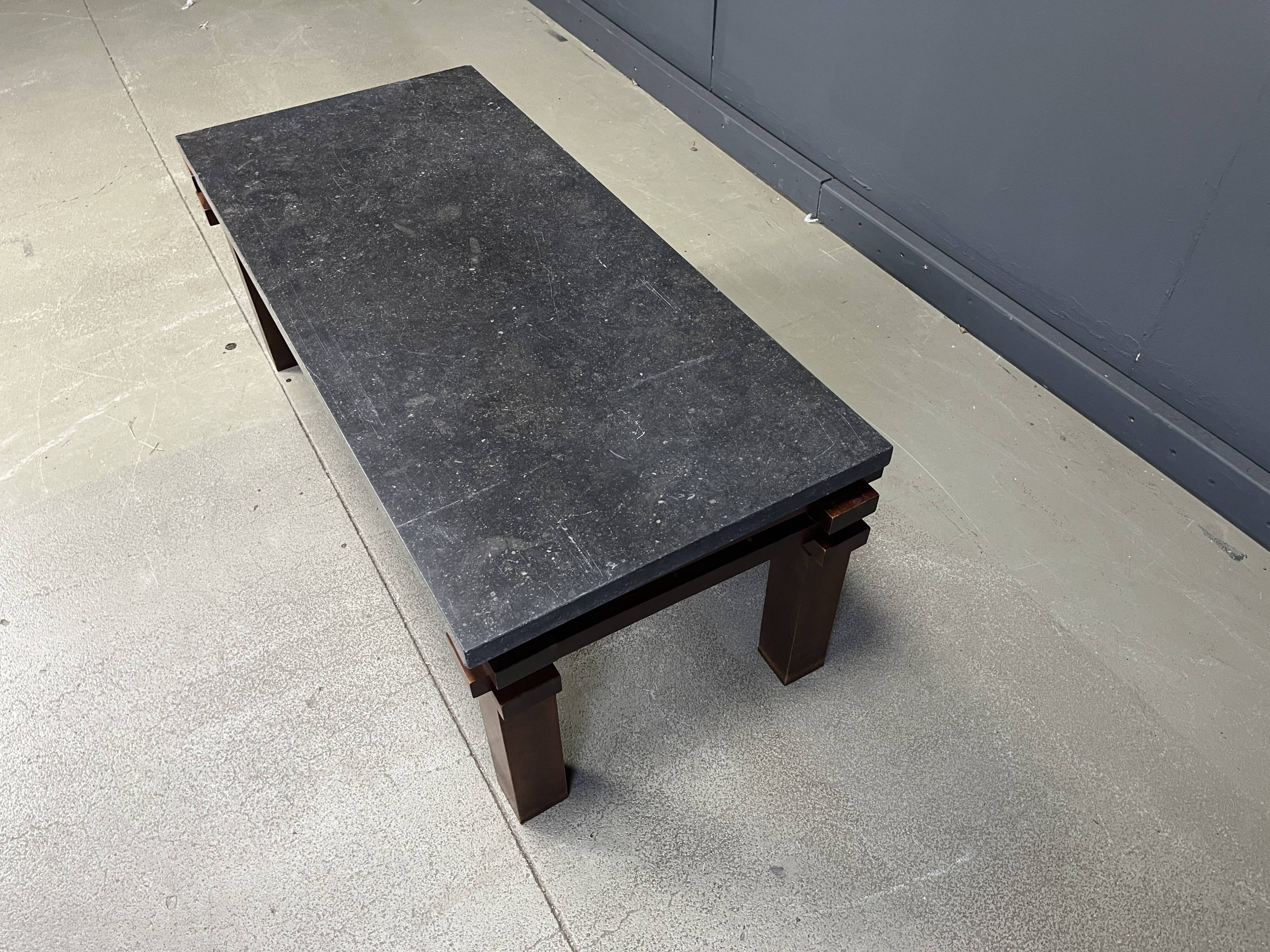 Vintage wooden and stone top coffee table, 1970s