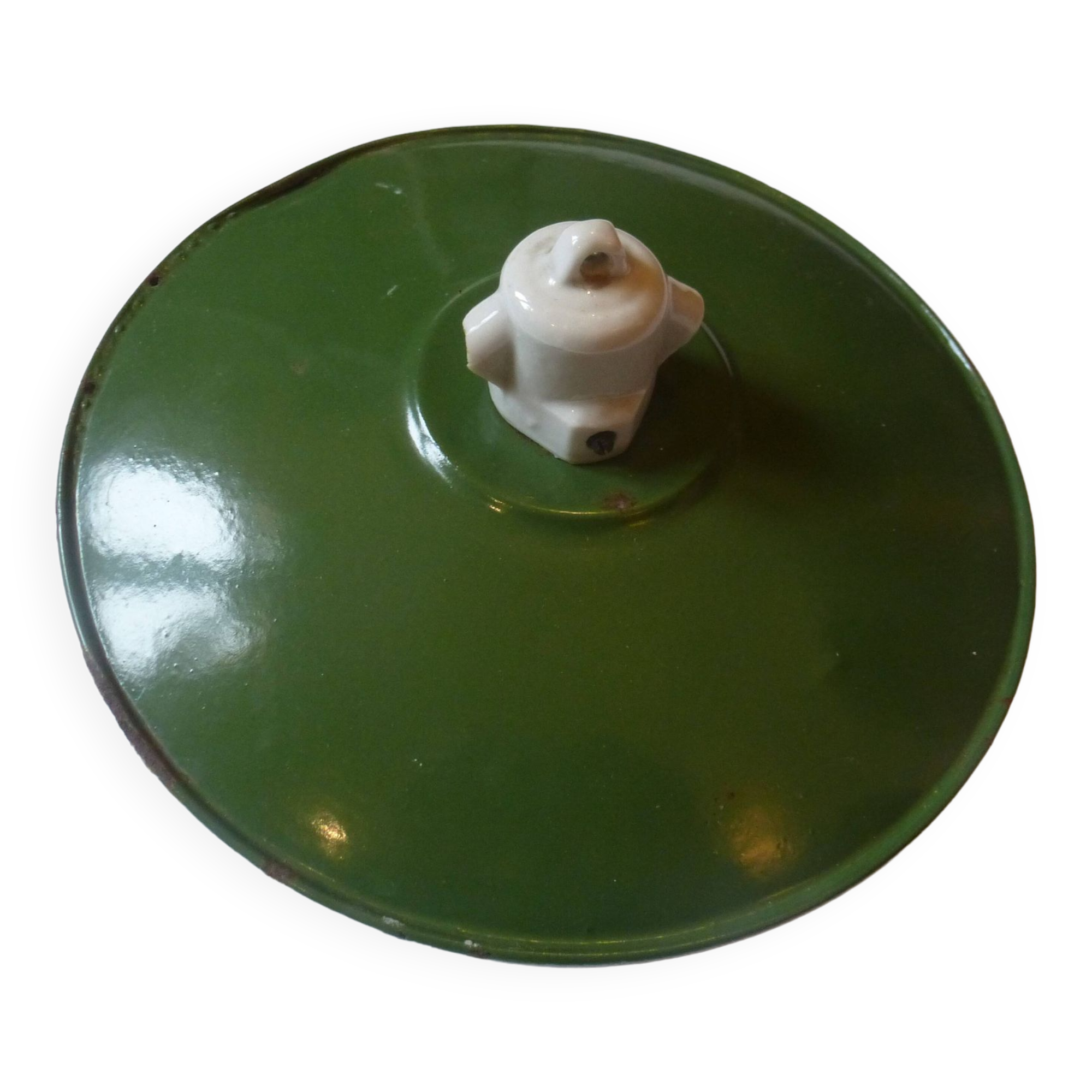 Industrial pendant light green enameled sheet metal and white porcelain #4