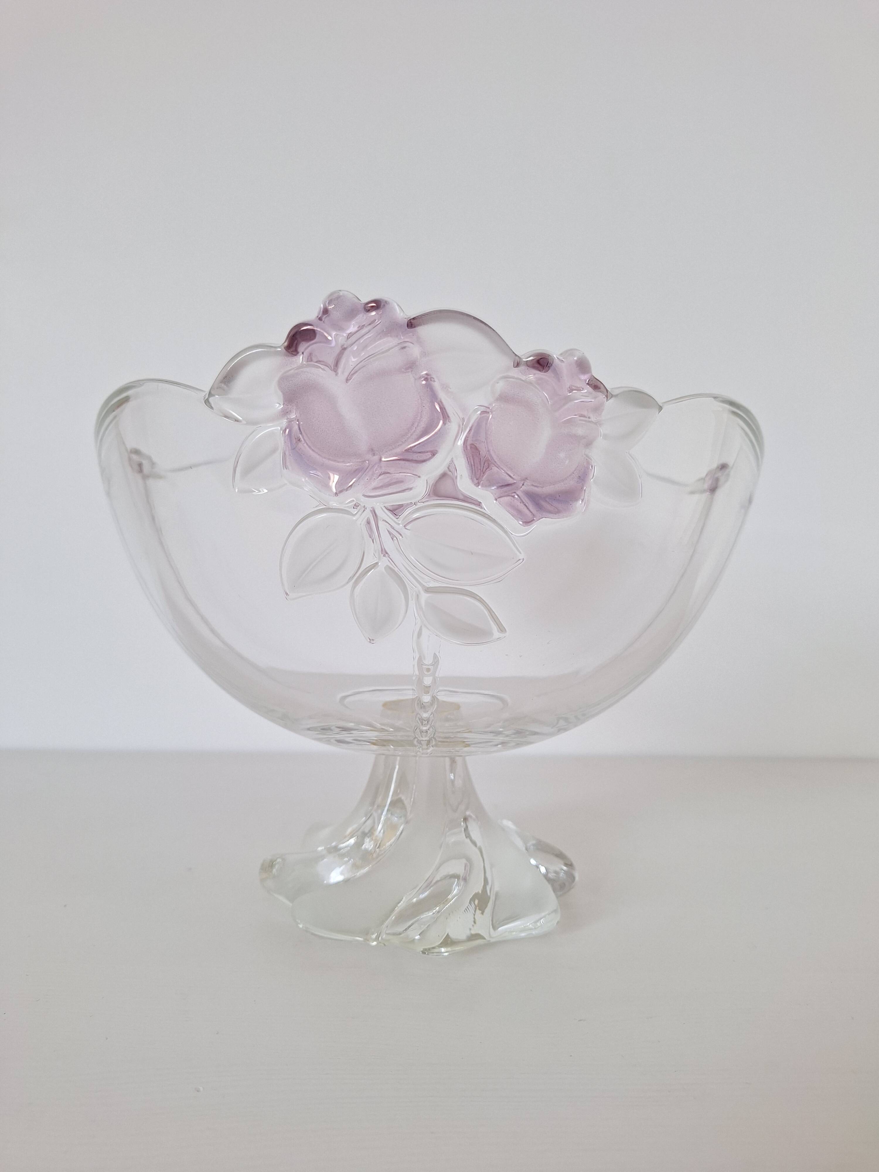 Coupe à fruits en verre blanc et rose