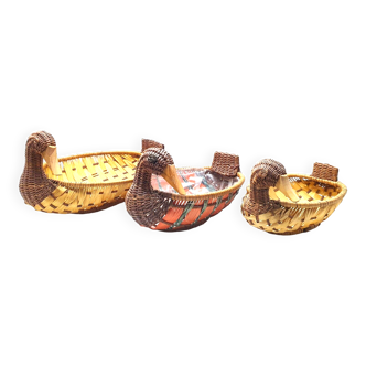 Set of 3 trundle baskets wicker duck decoration empty pocket