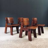 Constructivist Oak Dining Chairs, Belgium, 1960s, Set of 4