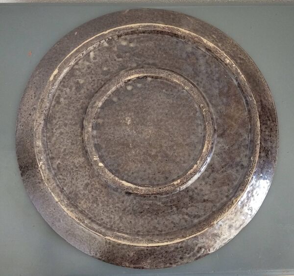 Plat vintage du Dauphiné en terre cuite vernissée Couple de pigeons