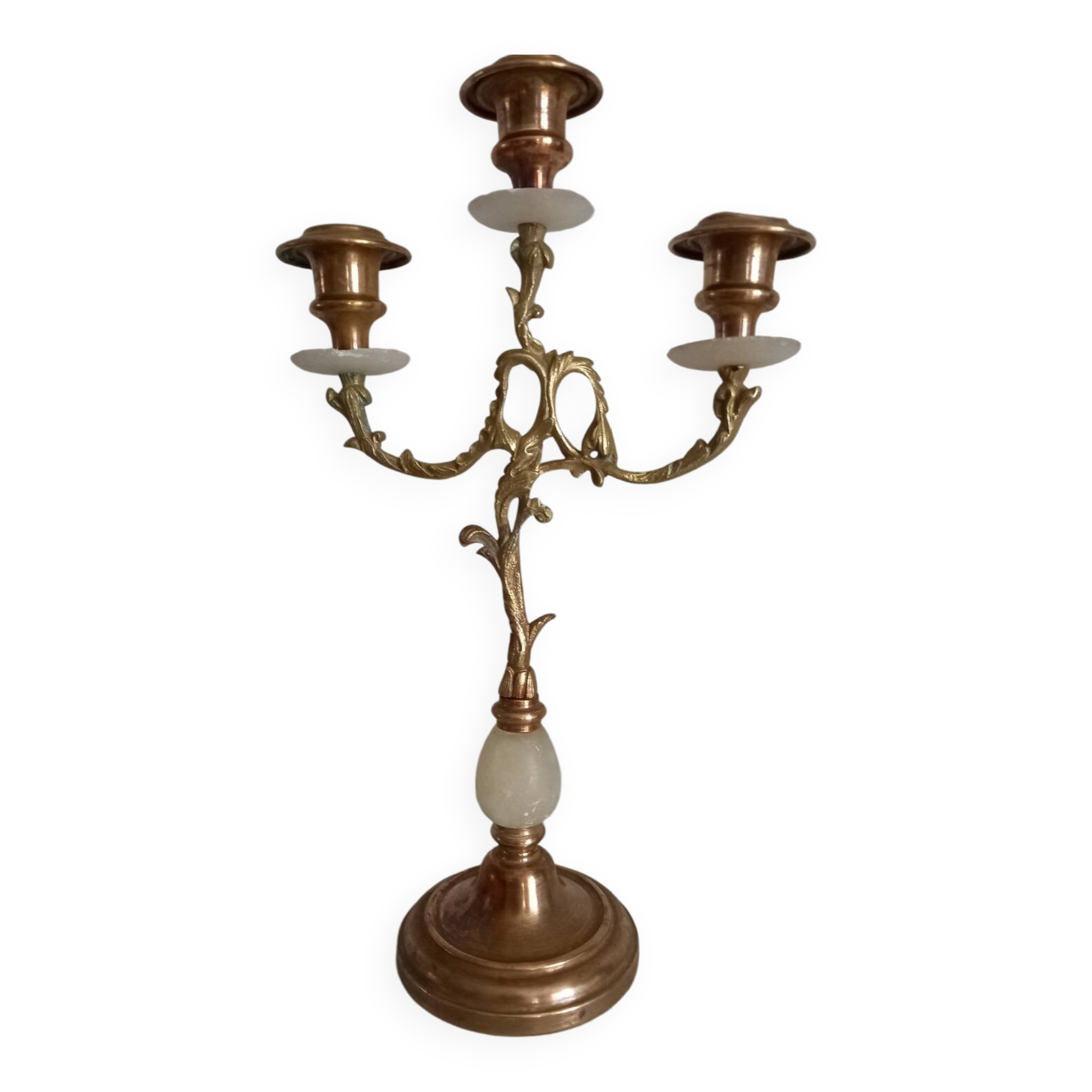 Brass and stone chandelier