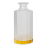 Vintage milky glass vase with yellow base, twelve-faced silhouette, Italian Bormioli, 1980s