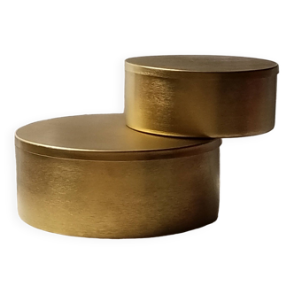 Set of 2 - round gold finished stainless steel storage boxes