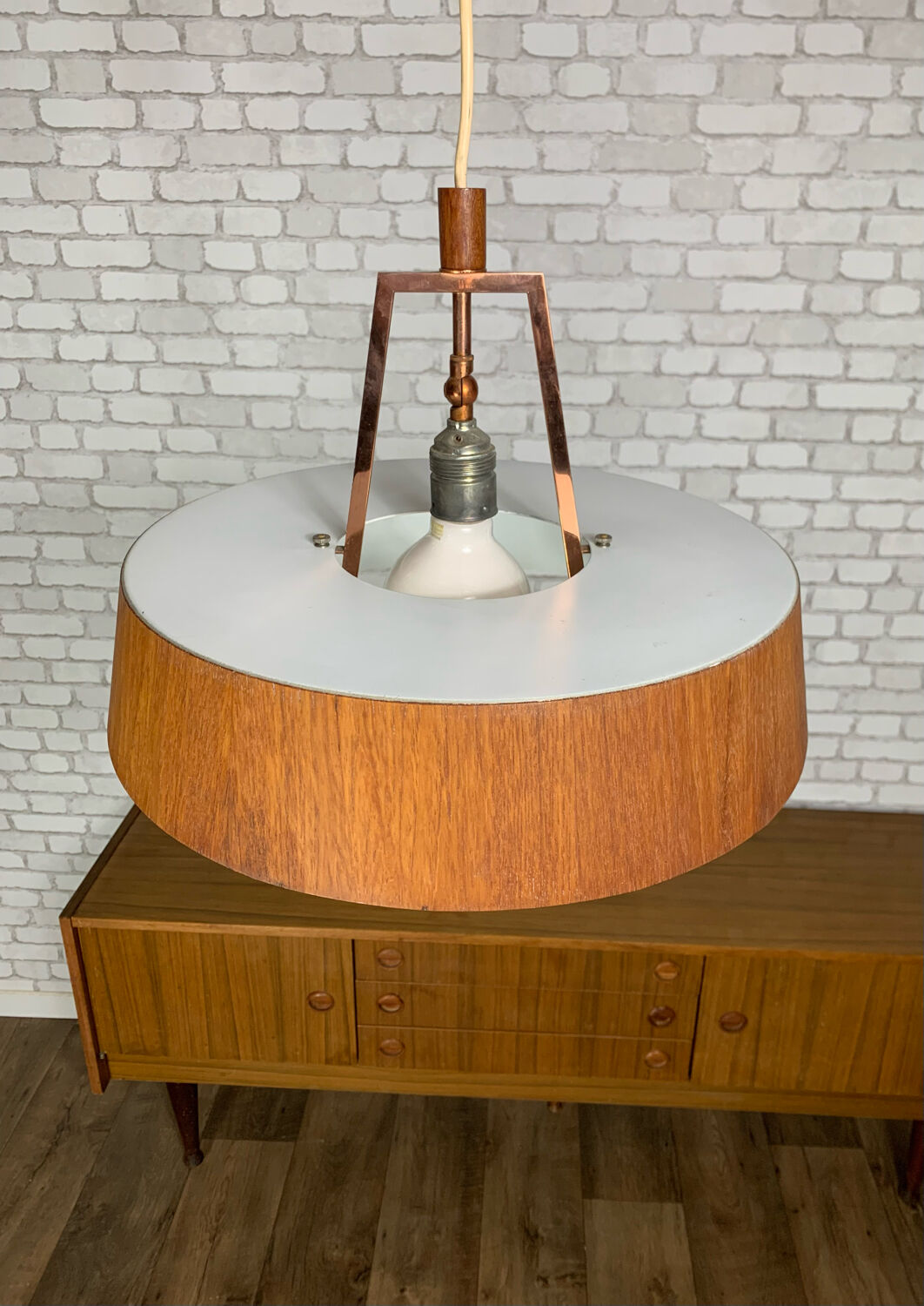 Vintage teak pendant lamp 1970