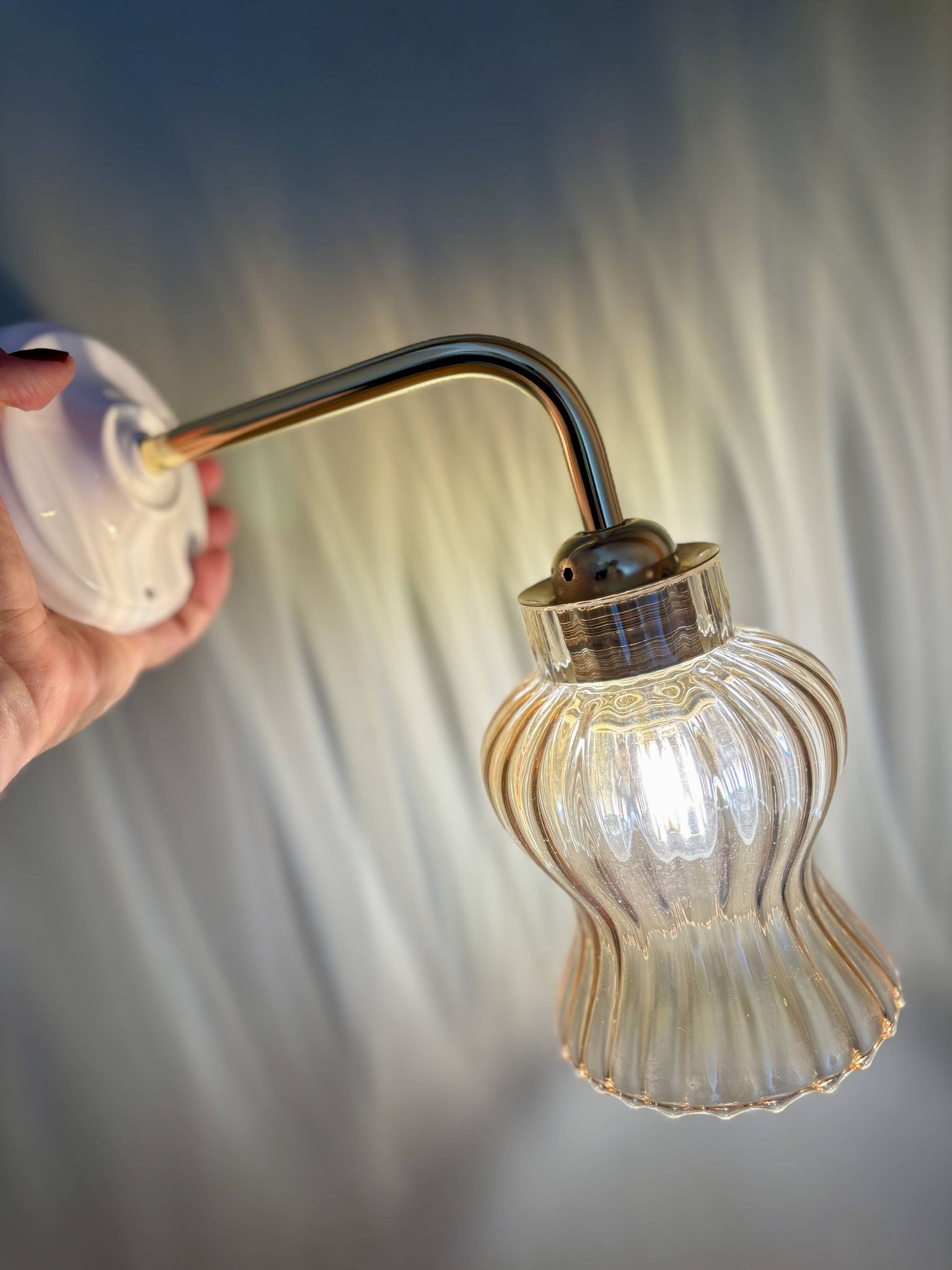 Vintage tulip angled wall light in amber glass