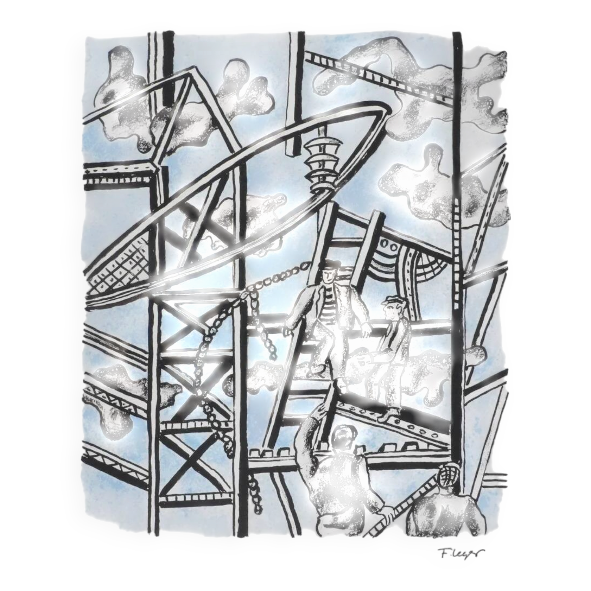 Fernand leger : les constructeurs (bleu), lithographie signée
