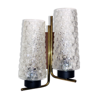 Wall lamp double years 1956-60 teak, brass and glass