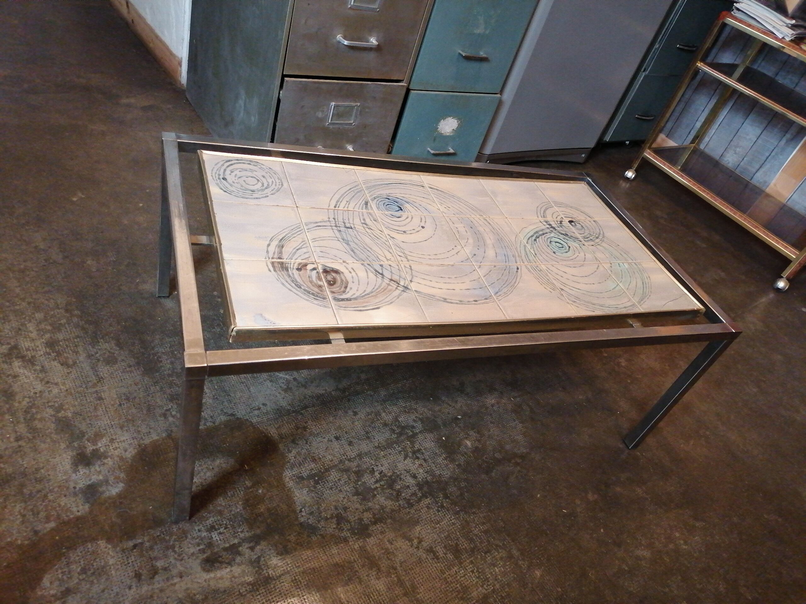 Coffee table 1970 chrome ceramic