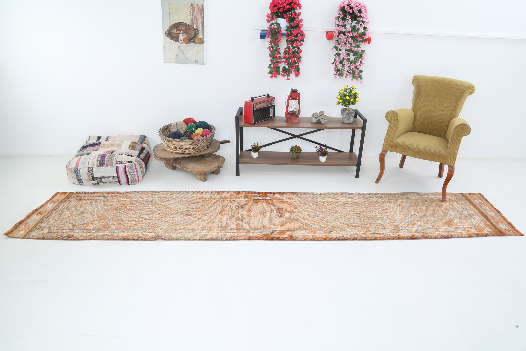 Pale orange herki runner rug 74x392cm