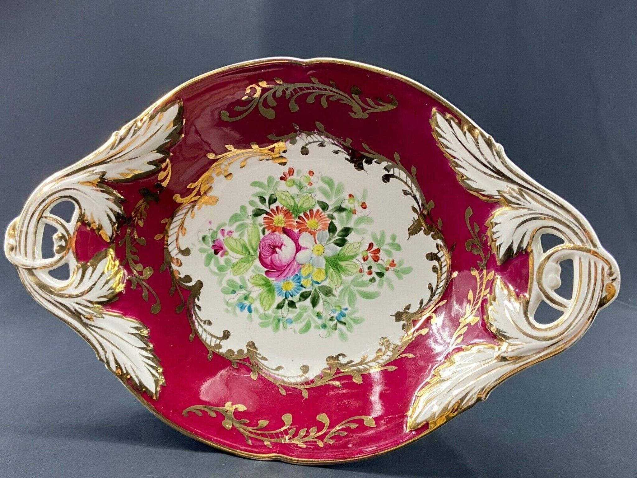 Oblong dish in Paris Sèvres porcelain with Louis XV style floral decoration