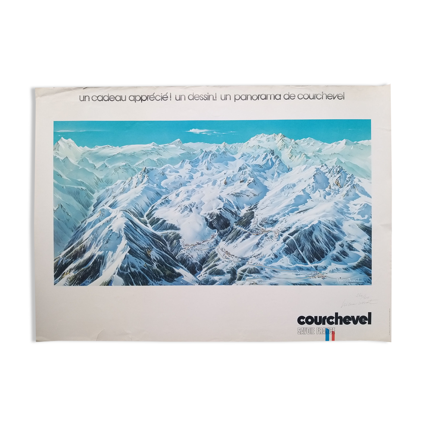 Vintage panorama/ski poster/Poster of Courchevel by Pierre Novat - 1976
