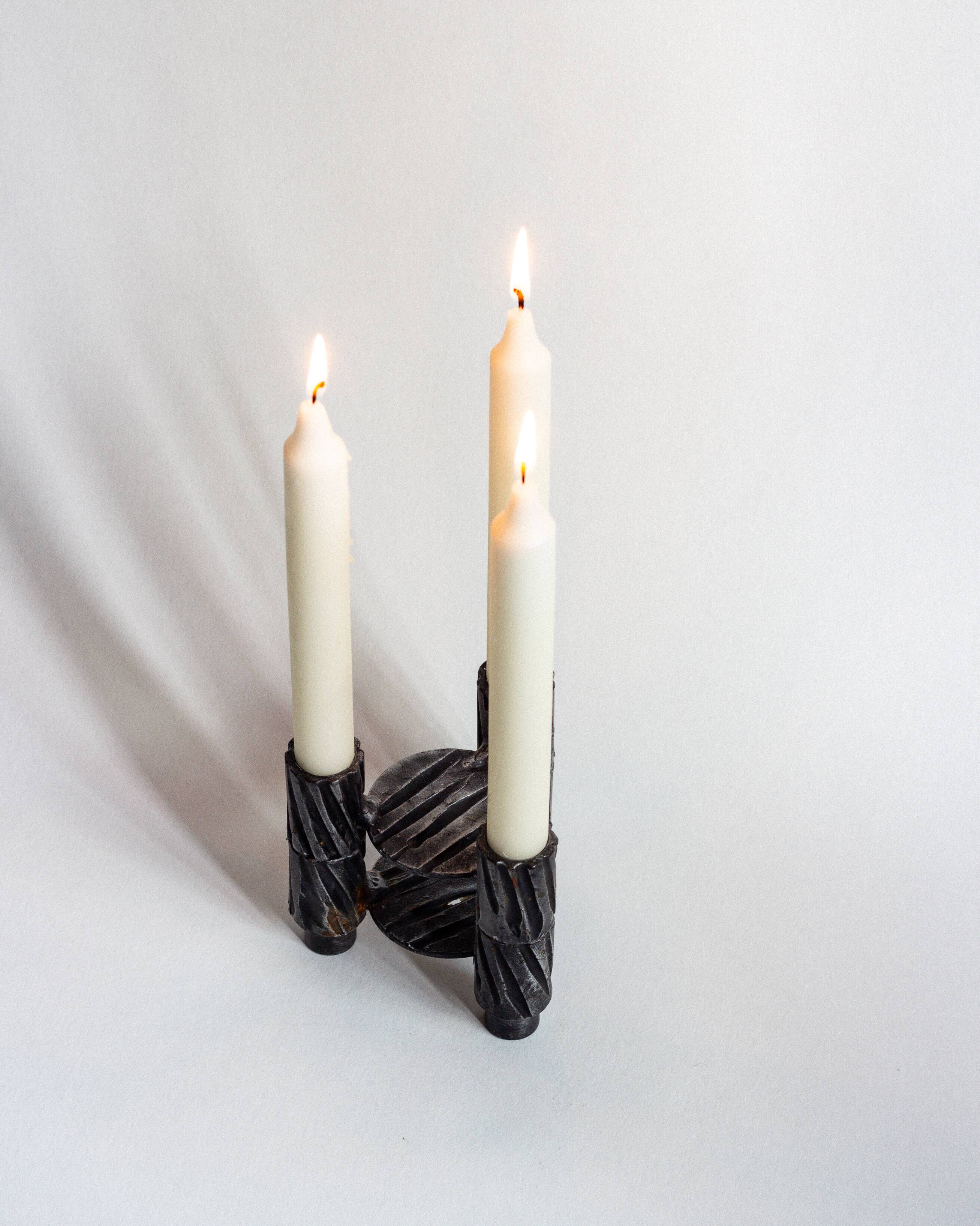 Set of two three-headed candle holders, France, 1960s/70s