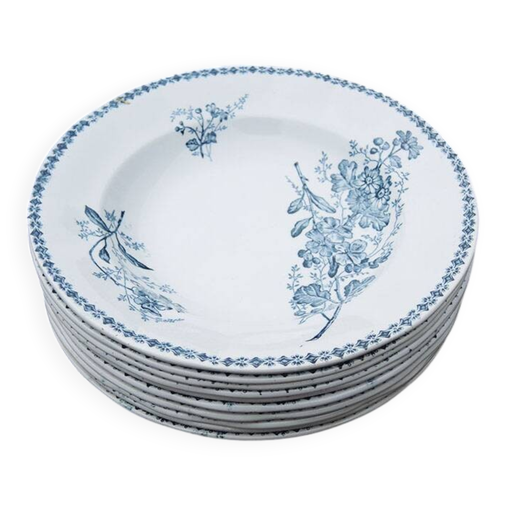 10 old deep plates made of ironstone with floral decoration
