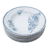 10 anciennes assiettes creuses en terre de fer décor floral