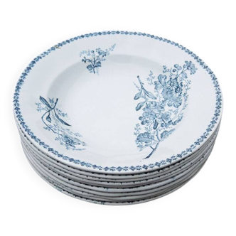 10 old deep plates made of ironstone with floral decoration