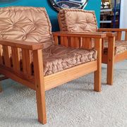 Pair of 70s pine armchairs