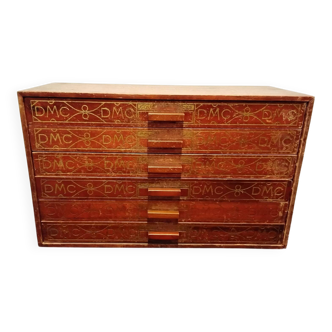 Vintage sewing box/small chest of drawers by the brand DMC.