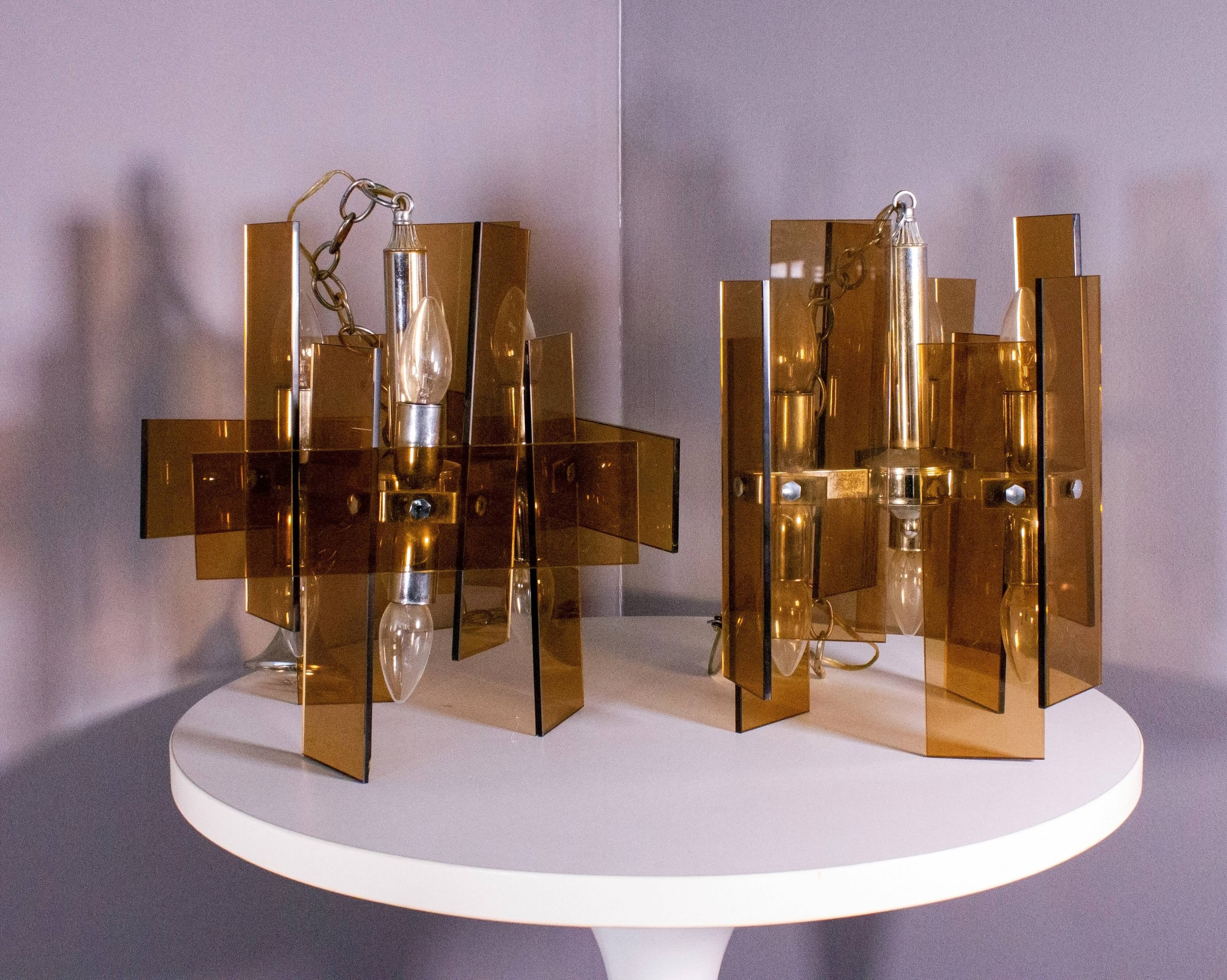 Orange glass lamps, six bulbs each