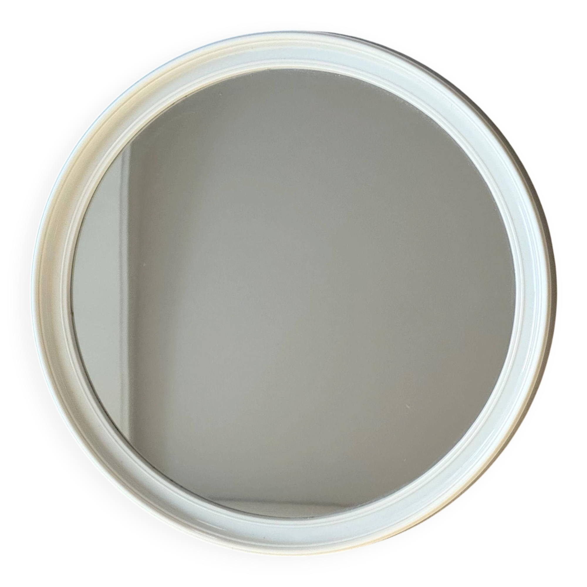 Miroir mural rond en plastique beige de l'ère spatiale
