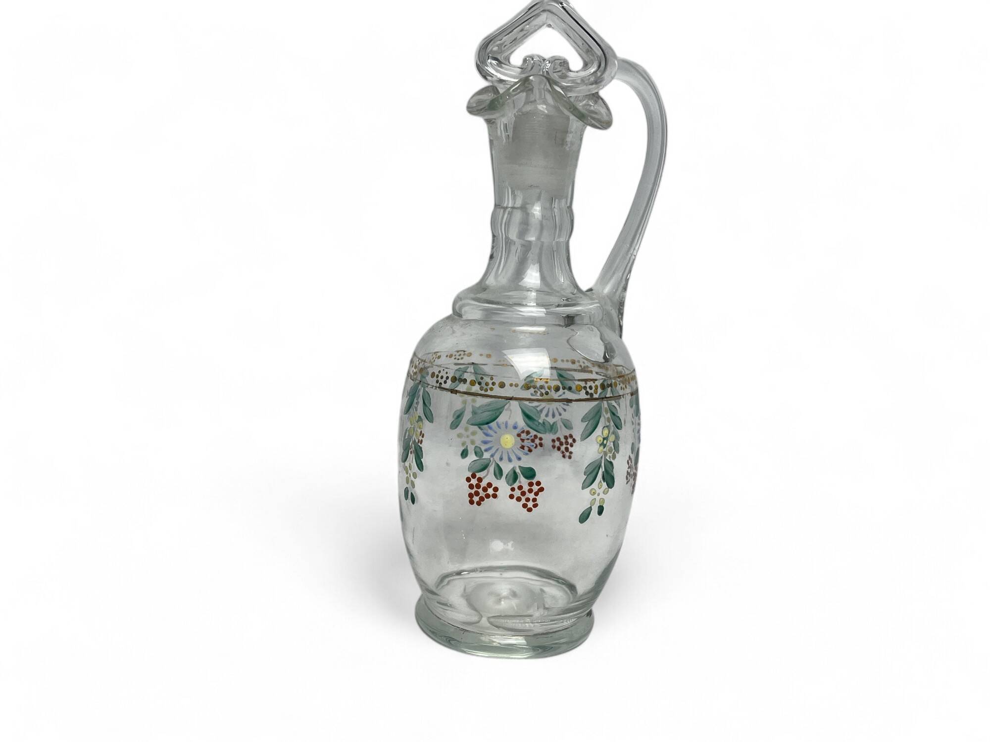 Enameled glass carafe with flower decoration circa 1900