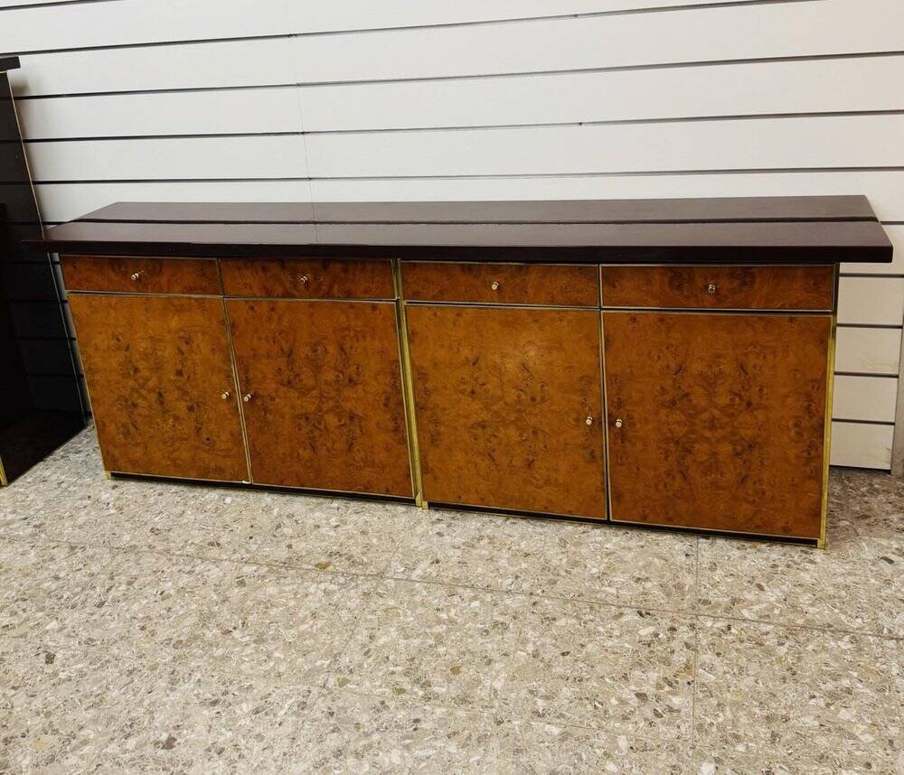 Modernist Sideboard in Radica and Gilded Metal, 1970s