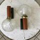 Pair of wall sconces balls in blown glass, metal and teak style 50s