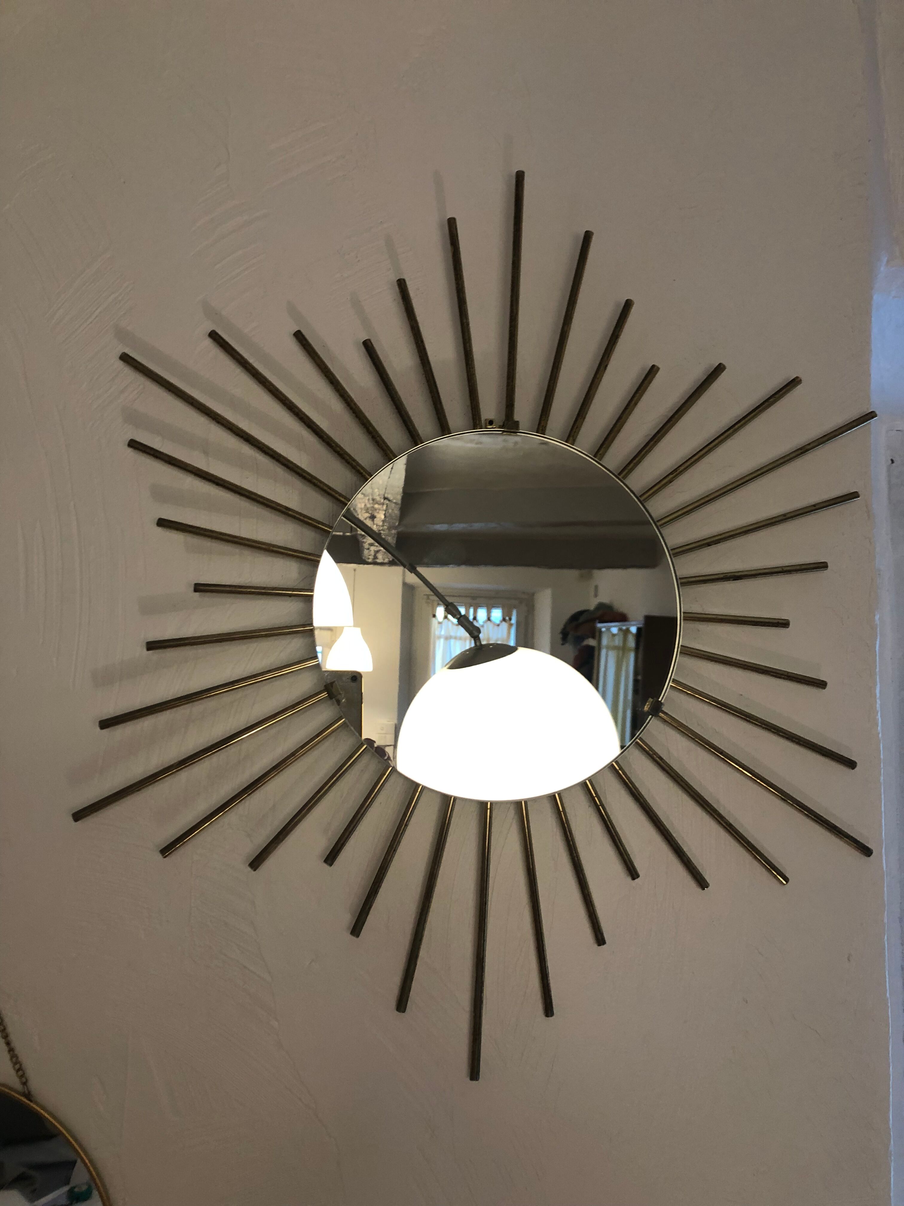 Miroir soleil acier doré vintage années 60