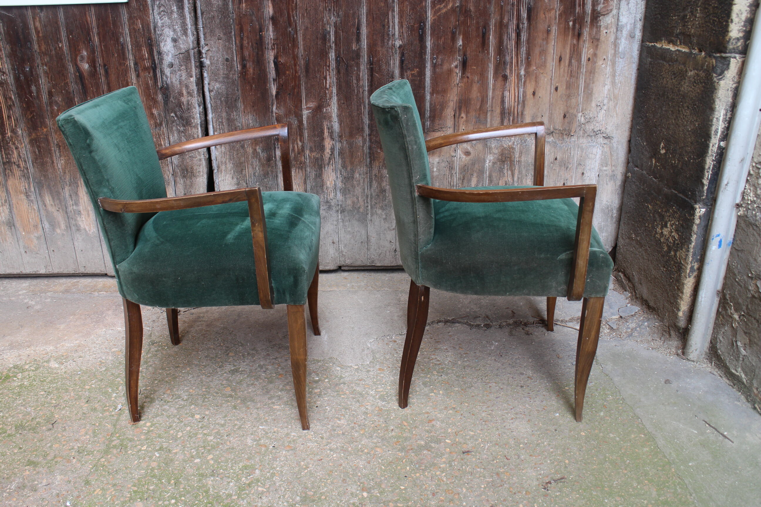 Pair of bridge art deco velvet armchairs