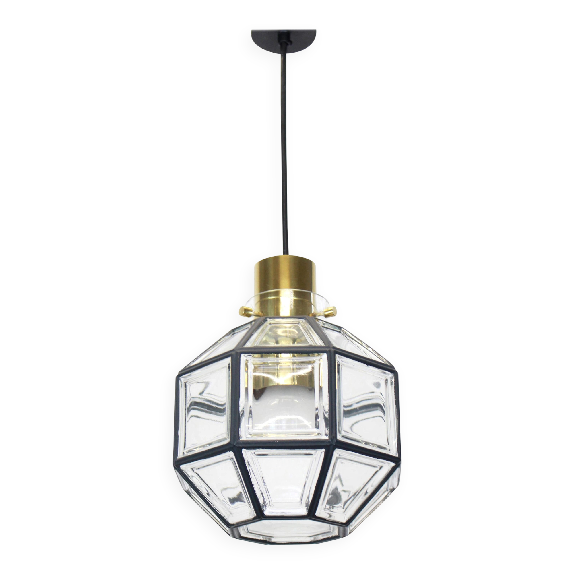 Iron and clear glass pendant by Limburg, Germany, 1960s