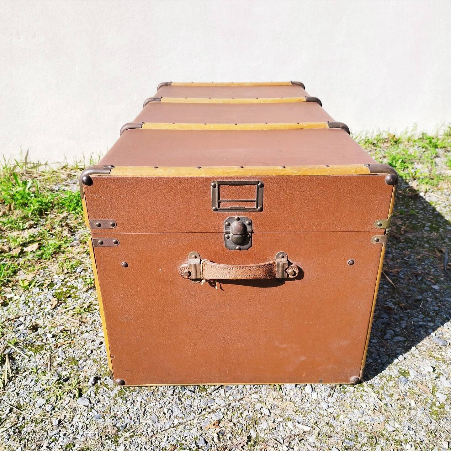 Large vintage arched travel storage trunk