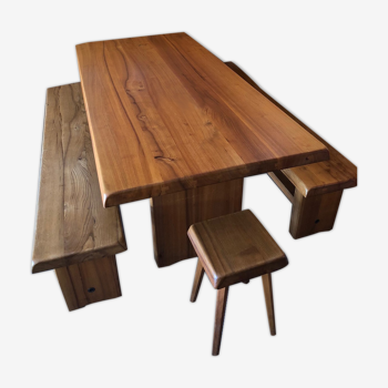 Table T14C, 2 Benches S14B & 2 stools S01A by Pierre Chapo