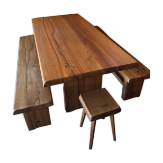 Table T14C, 2 Benches S14B & 2 stools S01A by Pierre Chapo