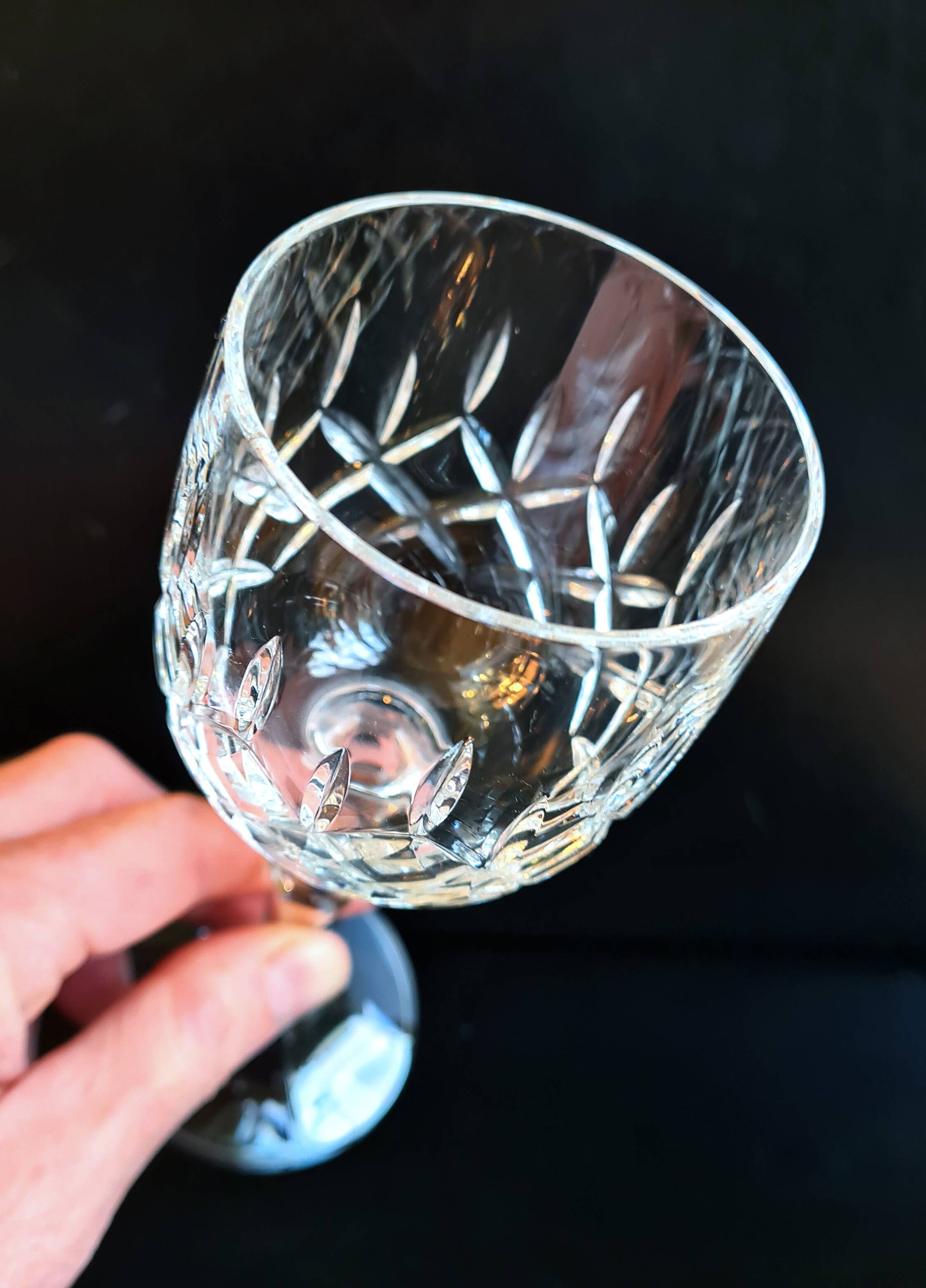 Set of three cut Bohemian Crystal Stemmed Glasses.