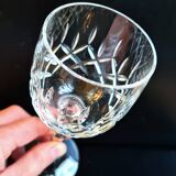 Set of three cut Bohemian Crystal Stemmed Glasses.