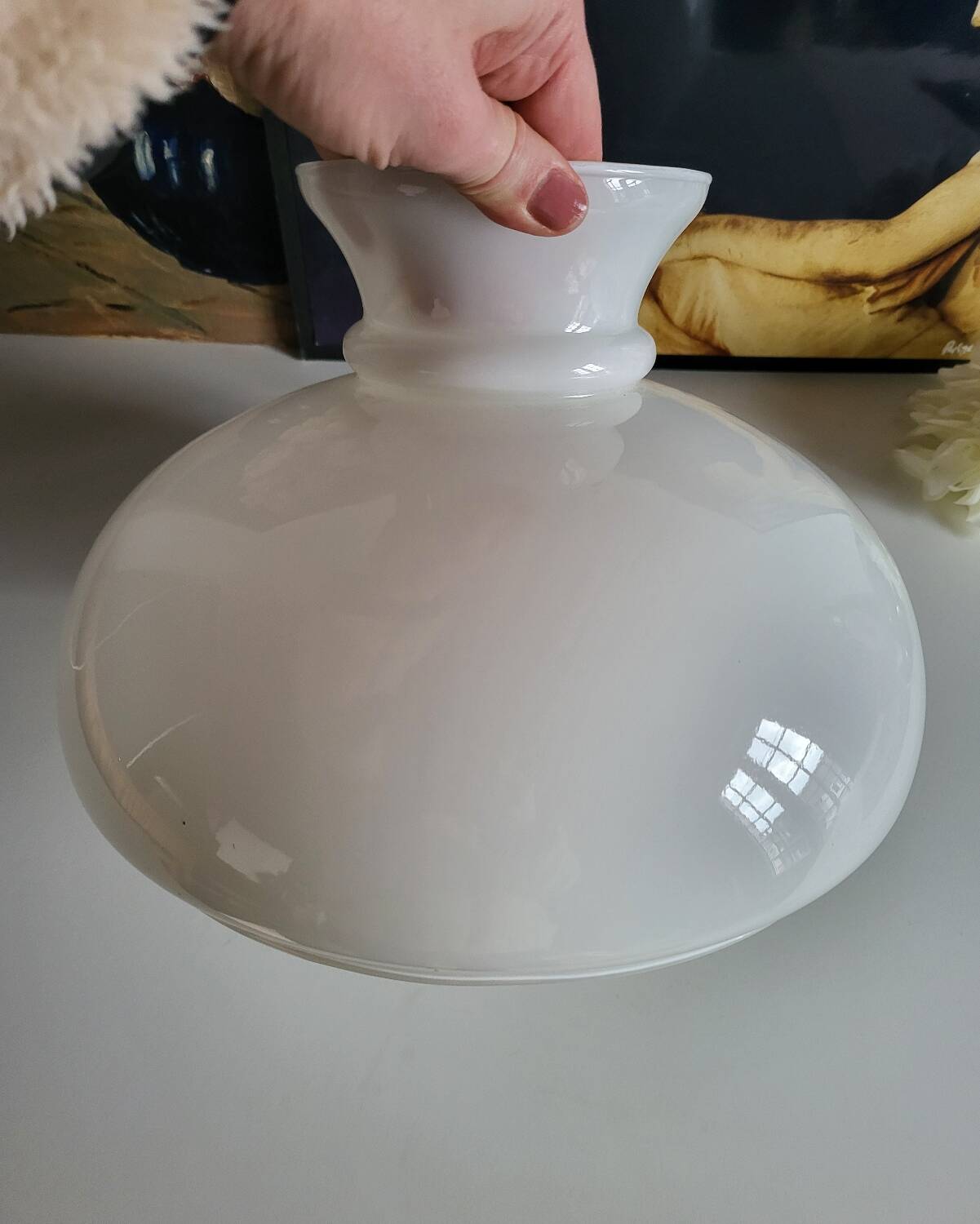 Large Globe Pendant Light in White Opaline