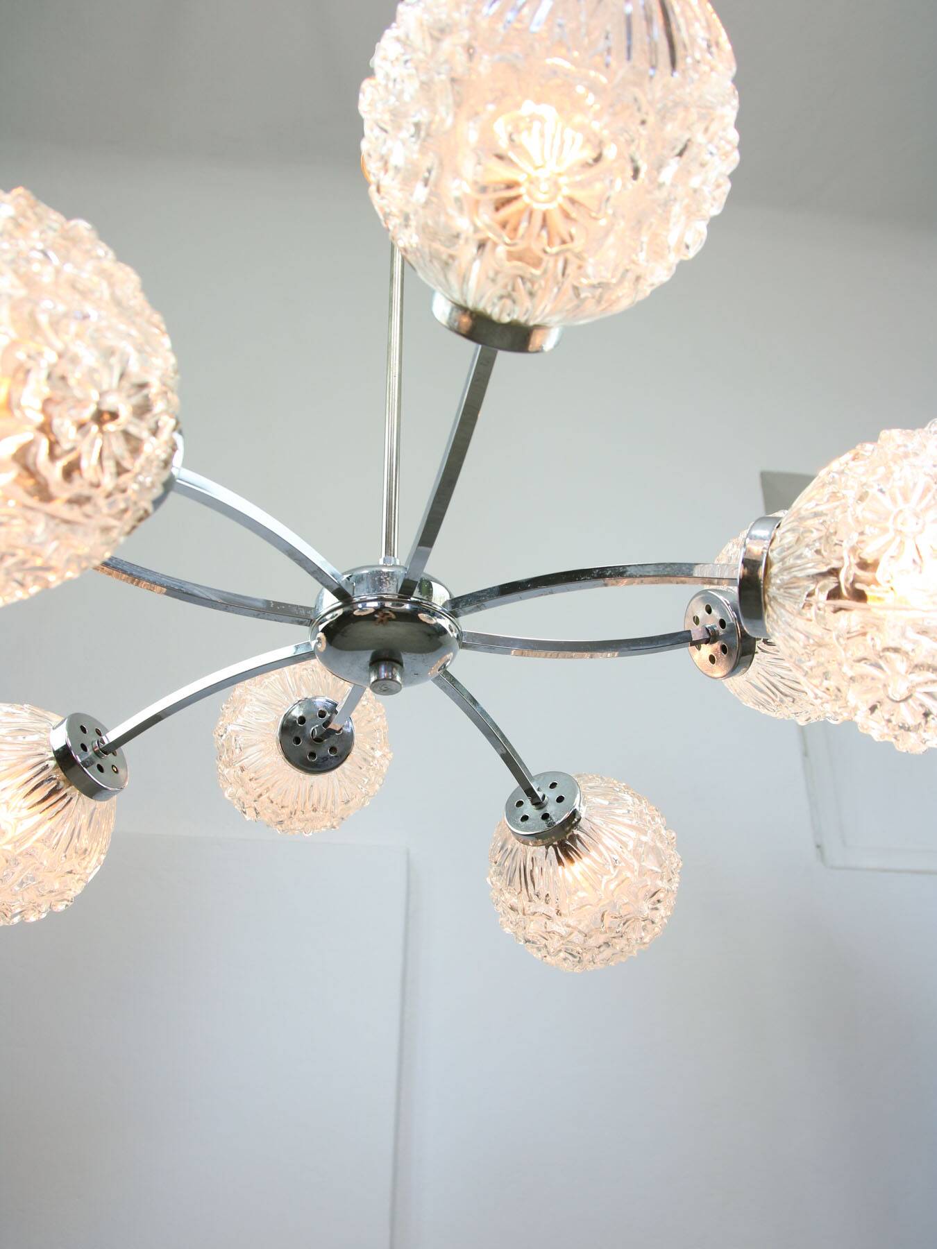 Mid-century Italian 8-Arm Chrome and Crystal Chandelier, 1960s