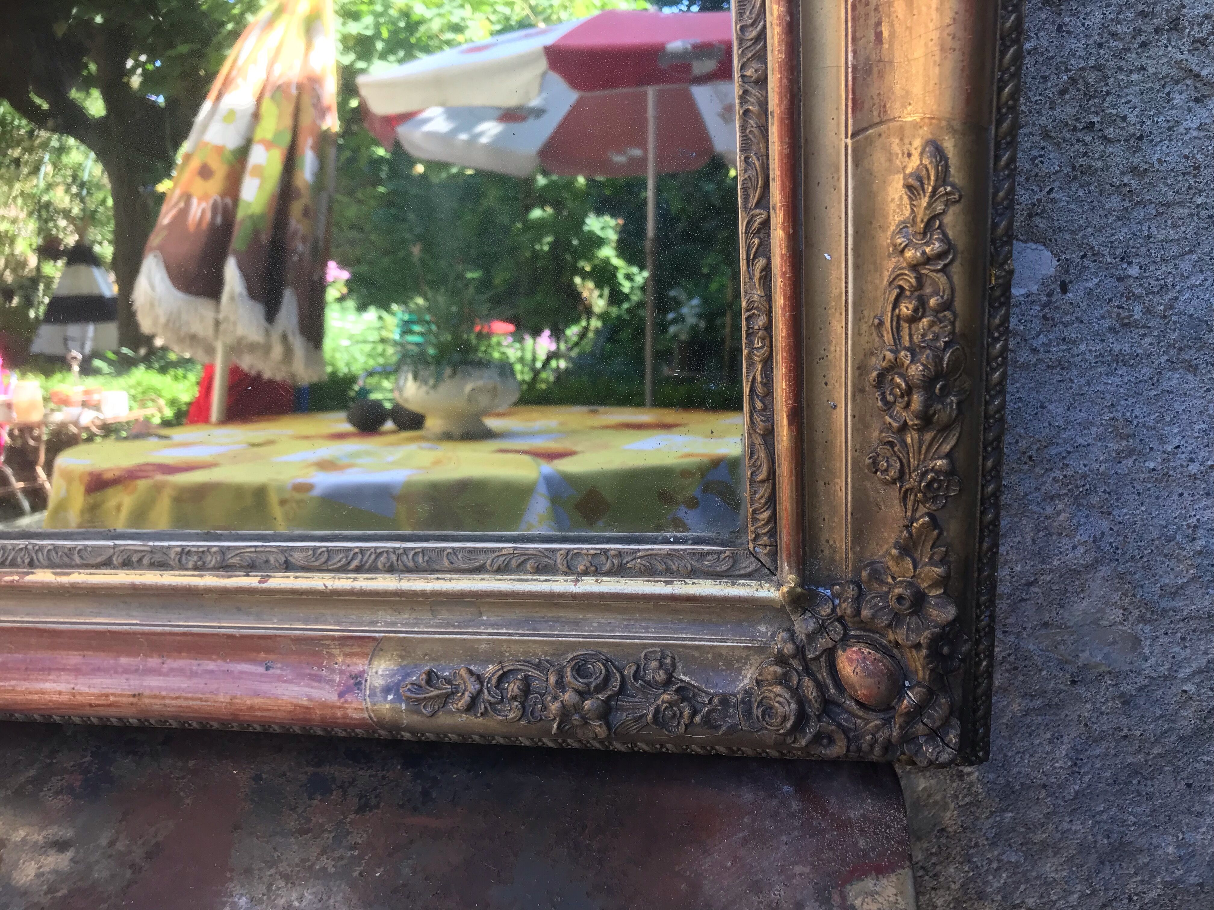 Golden mirror with gold leaf 79 x 53 cm