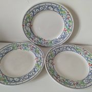 3 plates Churchill England mosaic and floral design