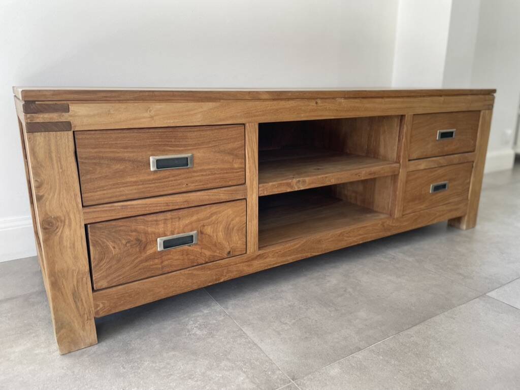 Meuible tv sheesham batamba solid wood 50 x 140 x 50 cm with 4 drawers - 2 niches