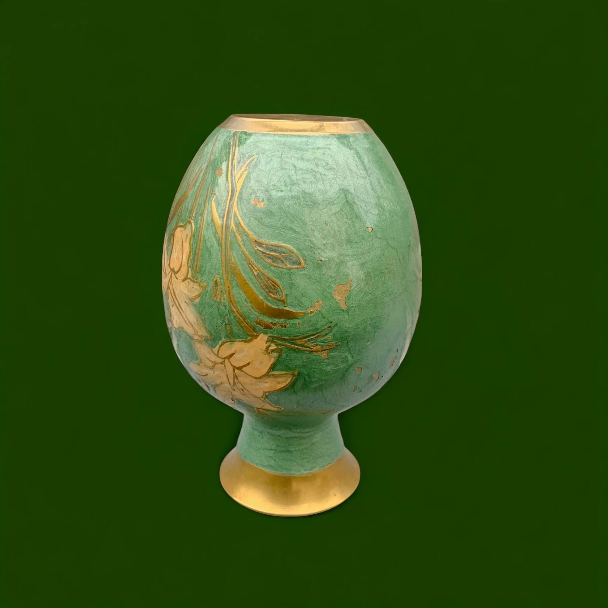 Vintage cloisonné enameled brass vase - 17 cm