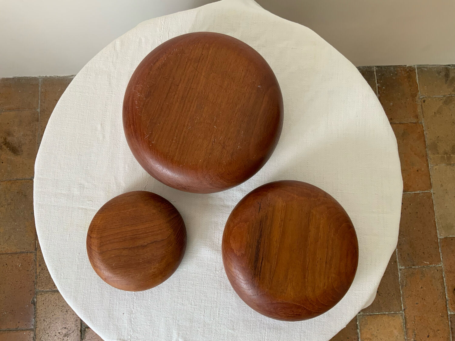 Set of three wooden salad bowls