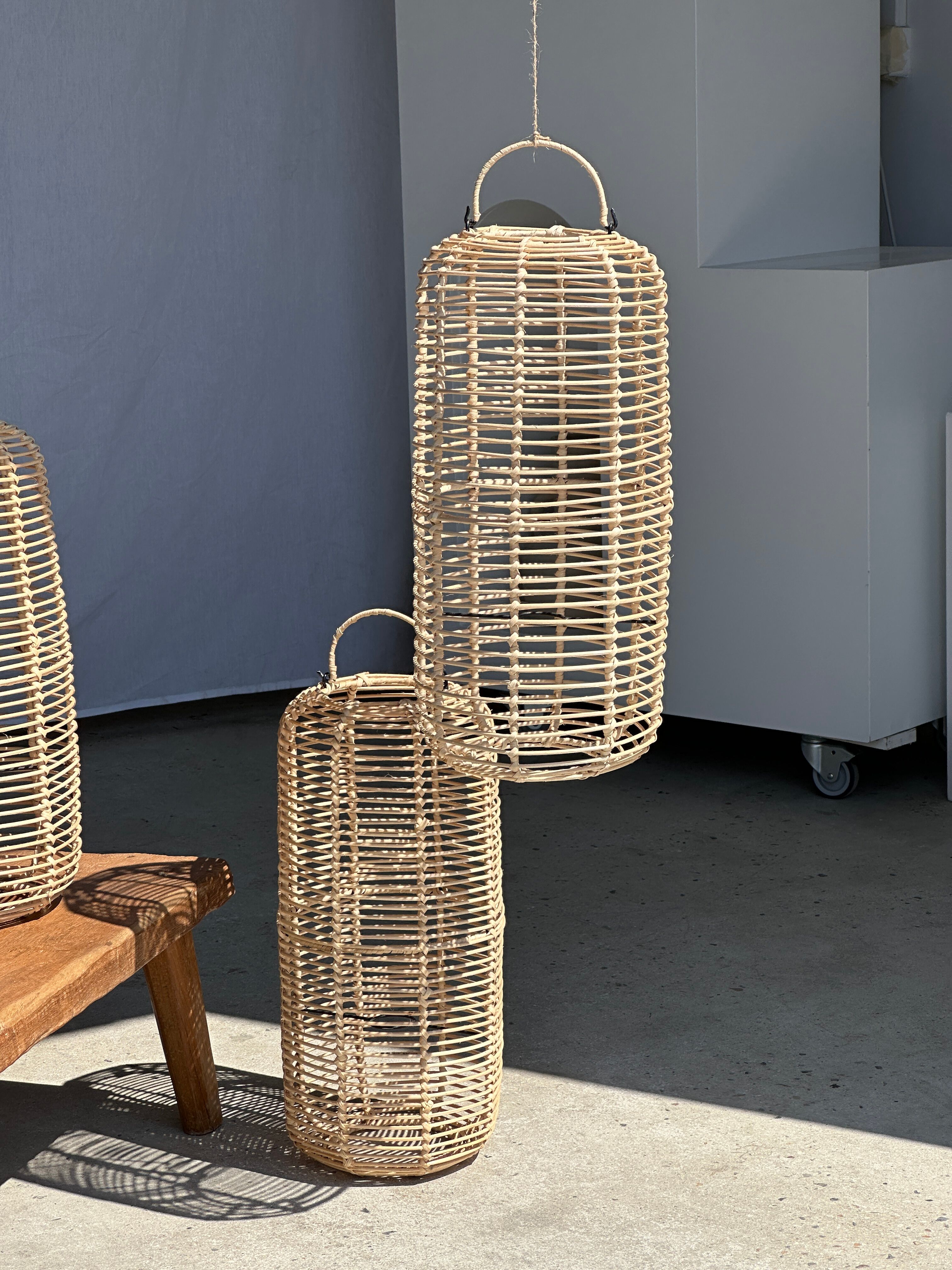 Large lantern-shaped rattan pendant lamp H50 D24