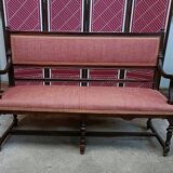 Ancienne banquette style Louis XVI en bois massif avec assise et dossier tissés