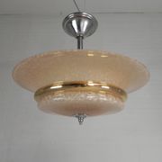 Art Deco suspension with cloudy glass shade and gold band, 1930s