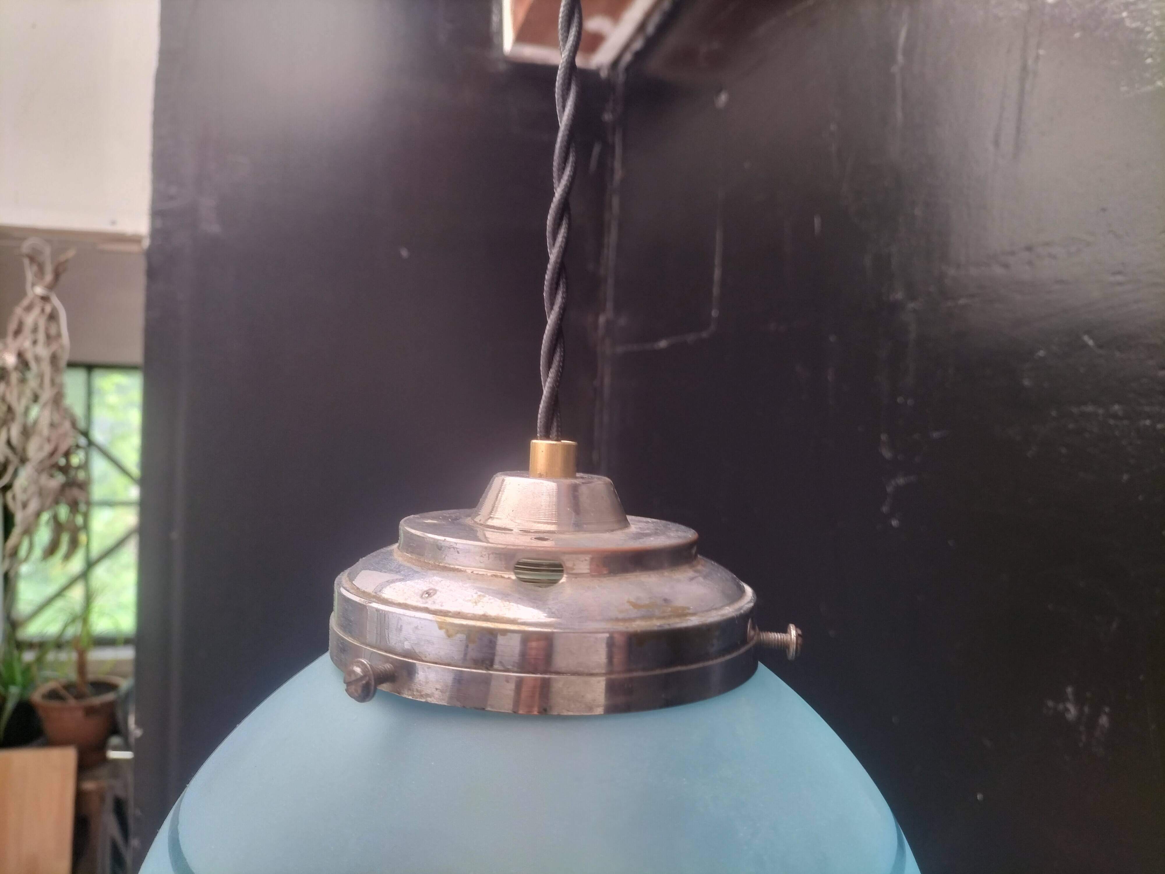 Blue glass ball pendant light